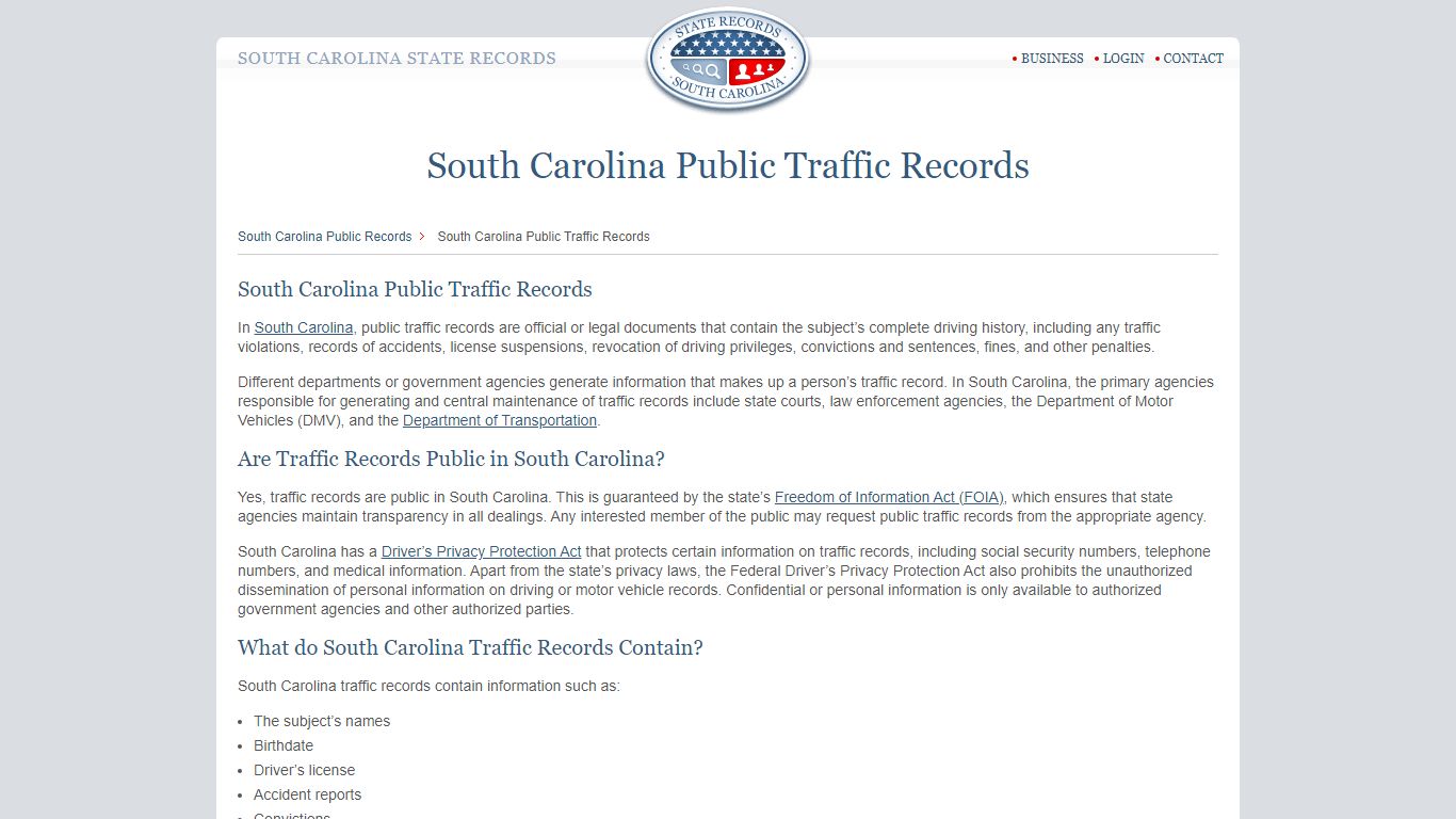 South Carolina Public Traffic Records | StateRecords.org
