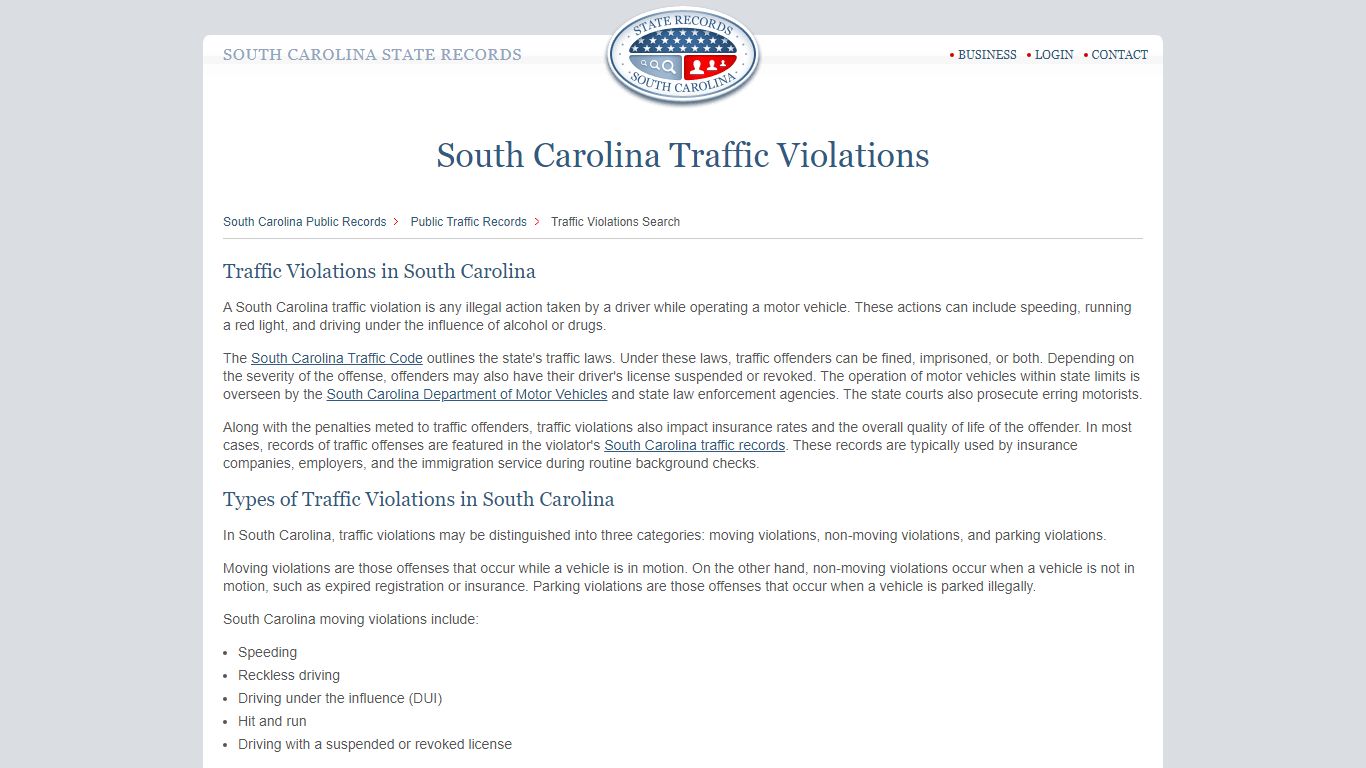 South Carolina Traffic Violations | StateRecords.org