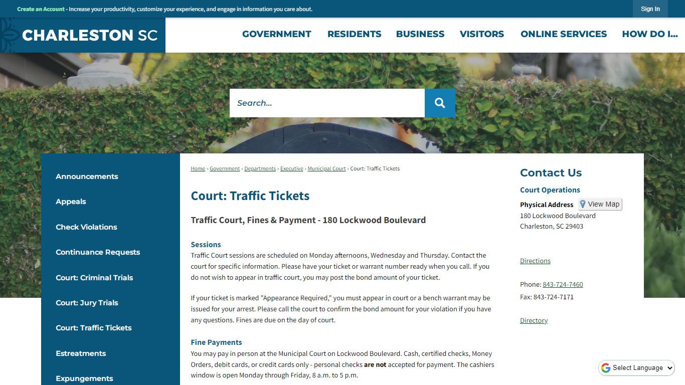 Court: Traffic Tickets | Charleston, SC - Official Website
